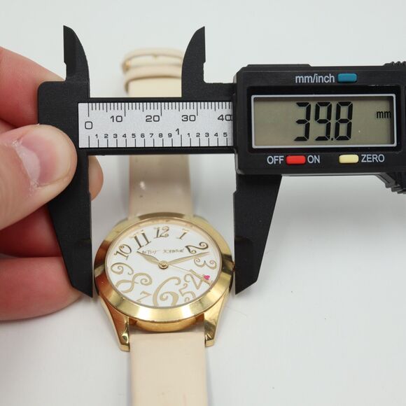 Betsey Johnson Women's Watch 39mm White Dial White Leather Strap w New Battery - Picture 2 of 16